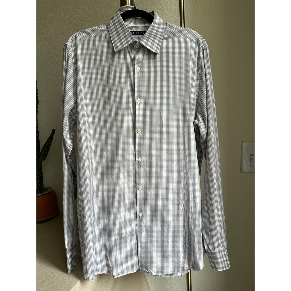 Theory Gray Plaid Marco Longsleeve Dress Shirt